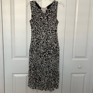 Evan Picone Black and Cream Floral Midi Dress